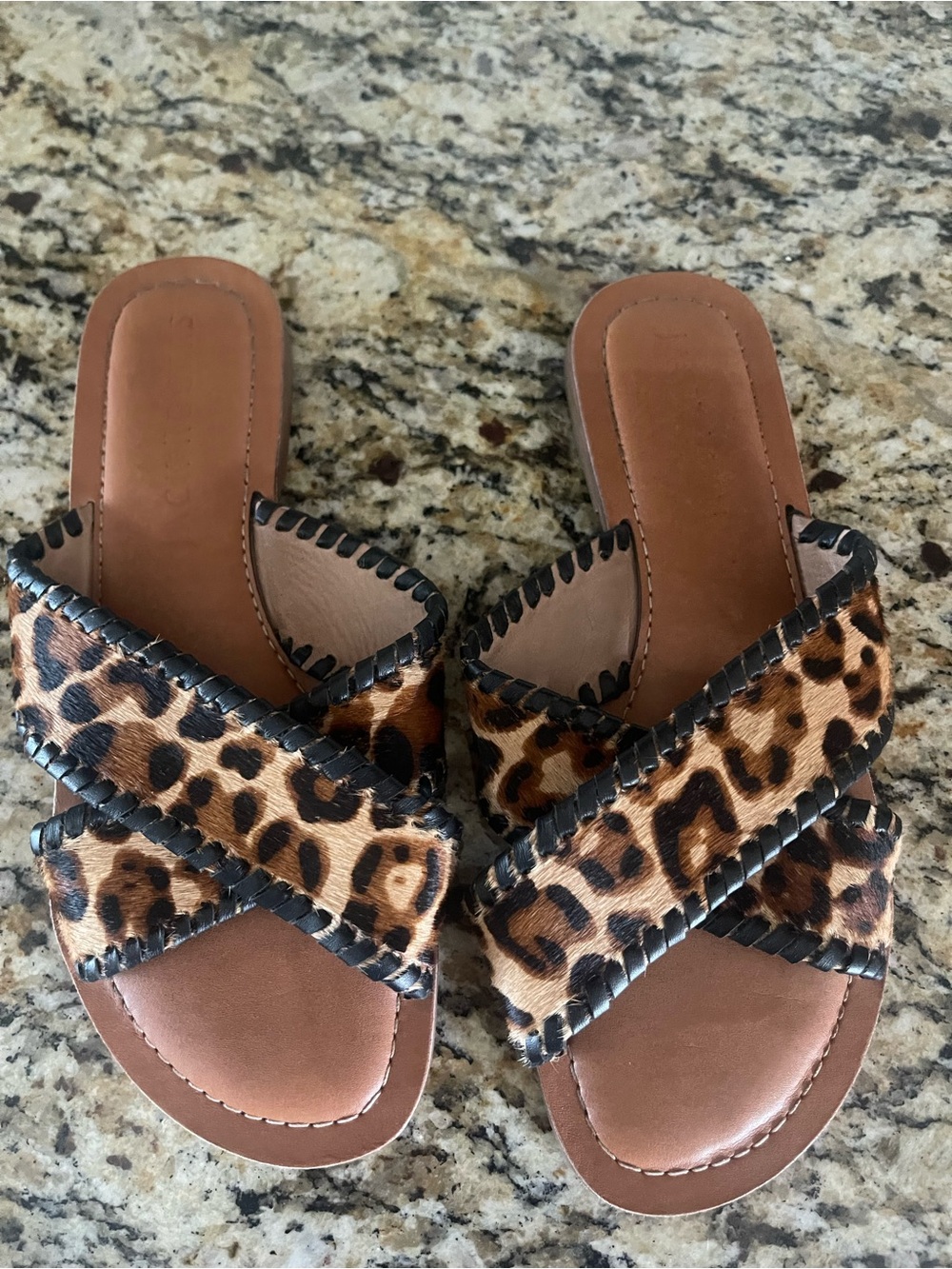 Jack Rogers Leopard Print Crisscross Slide Sandals - Brown